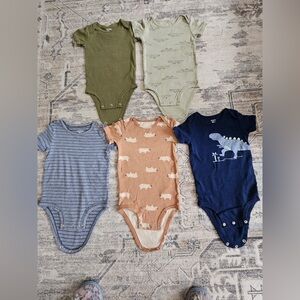 Carter's Green, Blue, and Tan Bodysuit Set